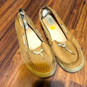 UGG Chestnut Nubuck Espadrille Flat Moccasin.Leather Loafers Size 8.5 *flaw